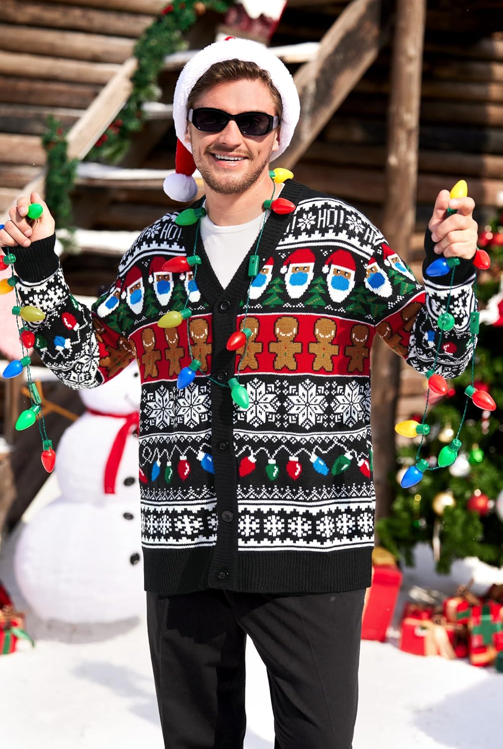 Arvilhill Men's Christmas Cardigan Merry Xmas V Neck Button Knitted Sweater (S-XXL) - Image 3