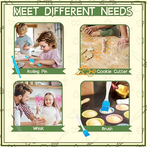 Miniatura 3 de KAEGREEL Juego de chef para hornear para niños, 26 piezas con delantal de dinosaurio y sombrero, juego de rol, juguetes de cocina, juguetes de