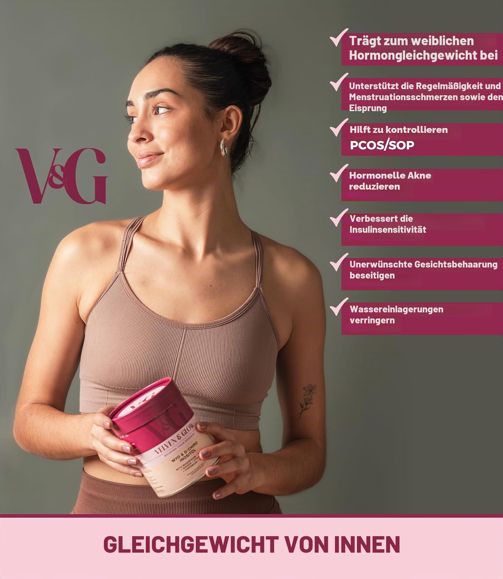 Myo & D Chiro Inositol 40:1 Hochdosiert Pulver für Frauen mit Magnesium Vitaminen Selen & Biotin Neutral Geschmack 135g 1 Monat PCOS supplements Zyklus Balance Haut Velven & Glow