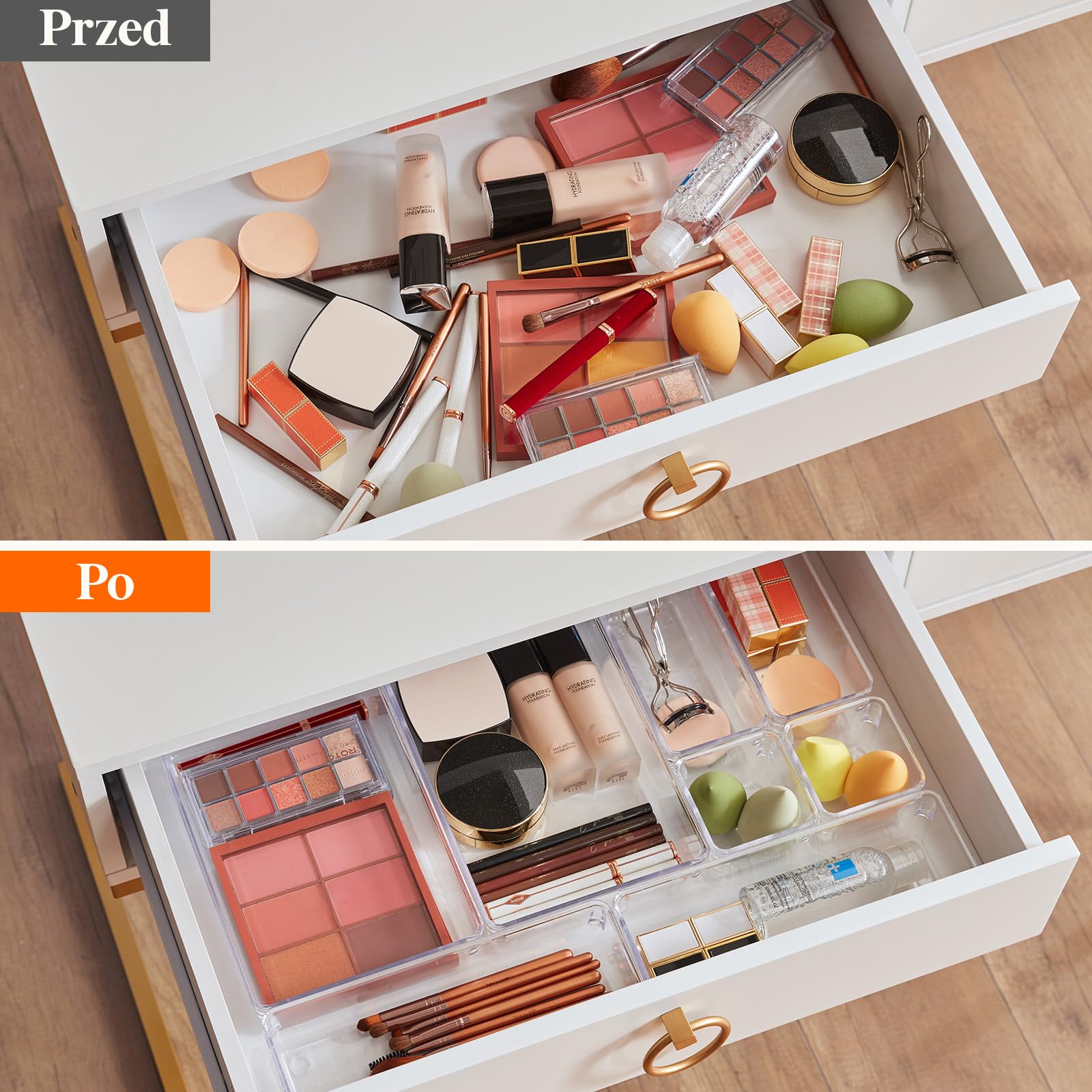 Lifewit 16 PCS Zestaw Organizer Szuflada Zestaw Jasny Plastikowy Szuflada Biurko Podziały Tace Kredens Przechowywanie Pojemniki Pudło z Podziałkami do Makijażu, Biżuterii i Gadżetów, Biuro