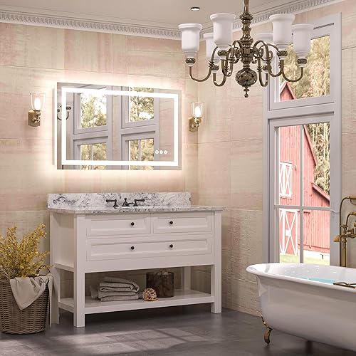 Miniatura 8 de TETOTE Espejo de baño LED con luces de 40 x 24 pulgadas, espejo de tocador iluminado frontal y retroiluminado, antiniebla, regulable,