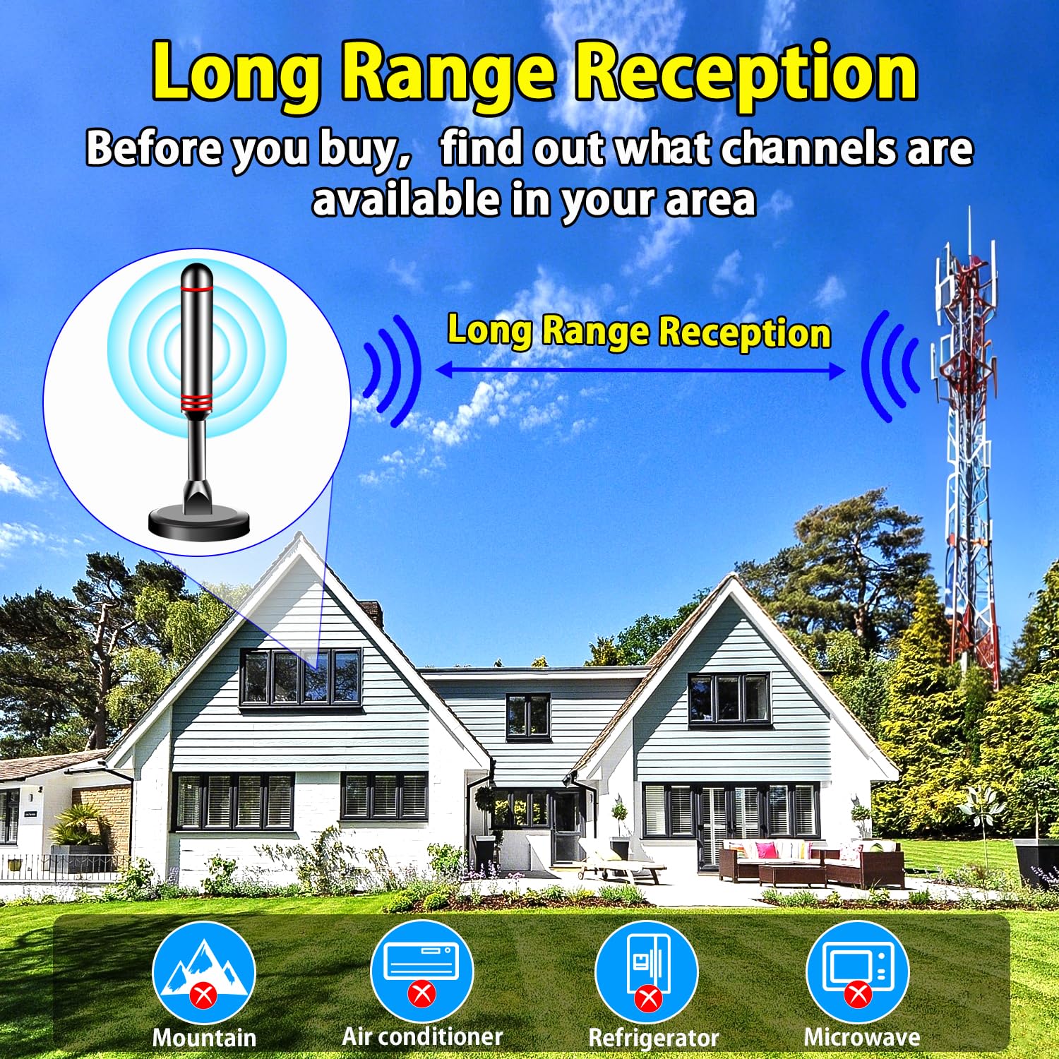 Antena de TV para Smart TV interior, antena de TV digital 2024 para interiores con base magnética fuerte 360° y recepción de largo alcance para canales locales, antena de fácil instalación para TV sin