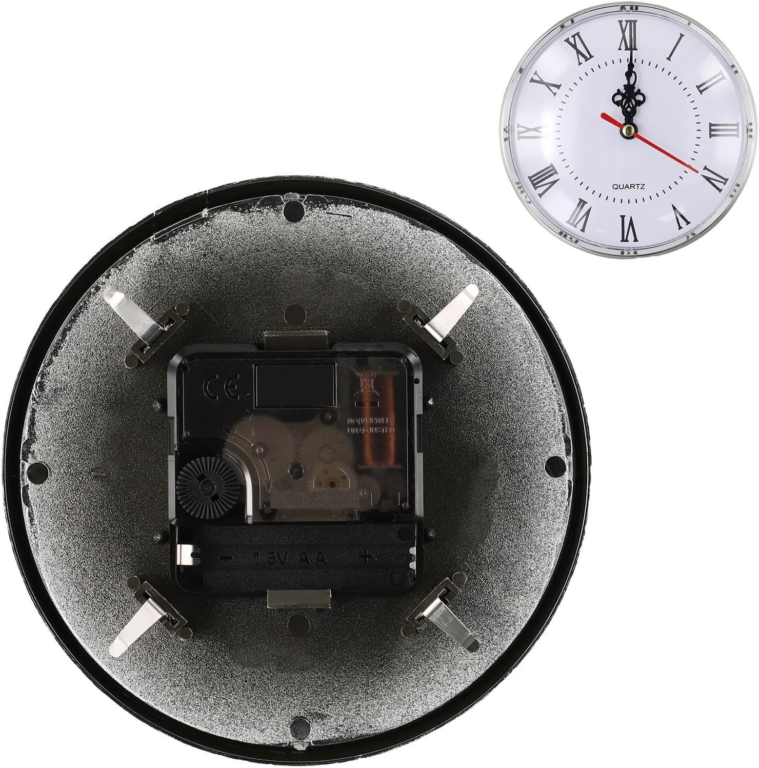 130Mm Quartz Clock Insert With Roman Numeral D-ial, Silent Movement Replacement For DIY Wall Clock Repair Projects, Gold Silver Trim, Fits 90-110mm Hole(Silver)