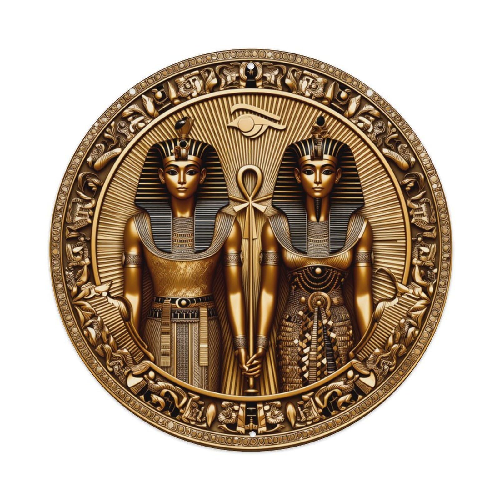 Egyptian Pharaohs And Symbols Round Tin Sign Vintage Metal Poster, Home Bar Garage Man Cave Cafe Indoor & Outdoor Wall Decoration 8x8Inches