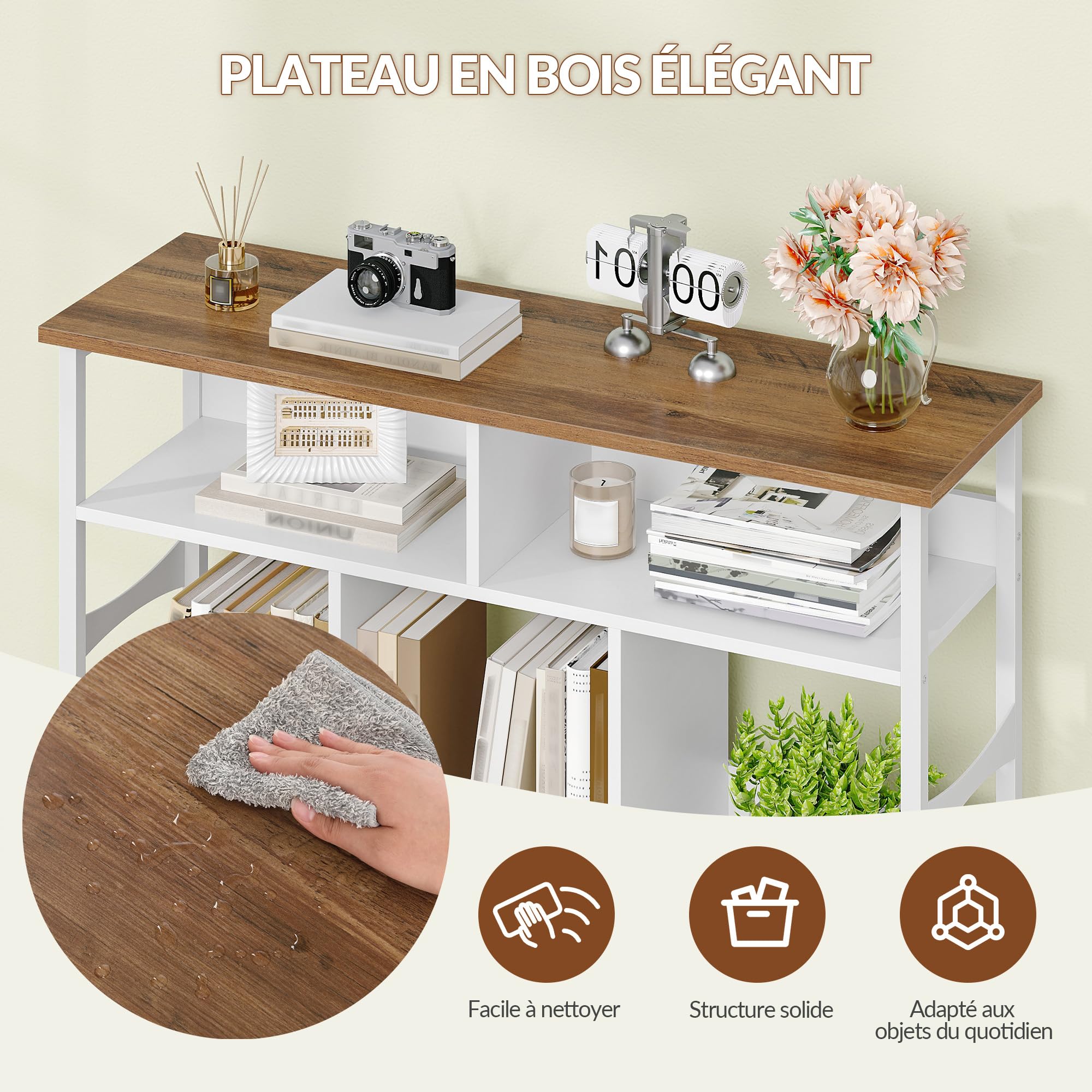 Bibliothèque Meuble de Rangement, 106 x 33 x 100,5cm Blanc/Marron