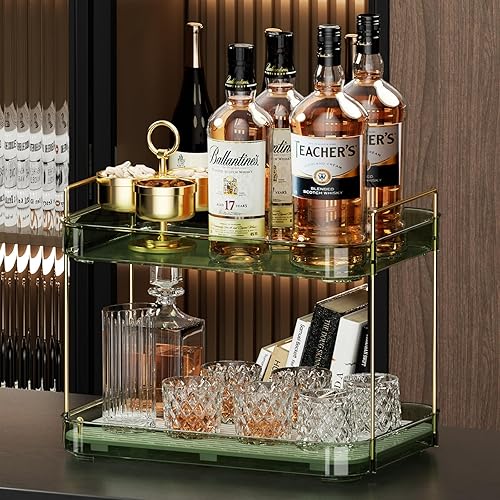 Miniatura 6 de Seoneiro Bandeja de whisky, estante para tazas de vidrio, soporte para tazas, organizador de taza de café, organizador de encimera de baño con tabla