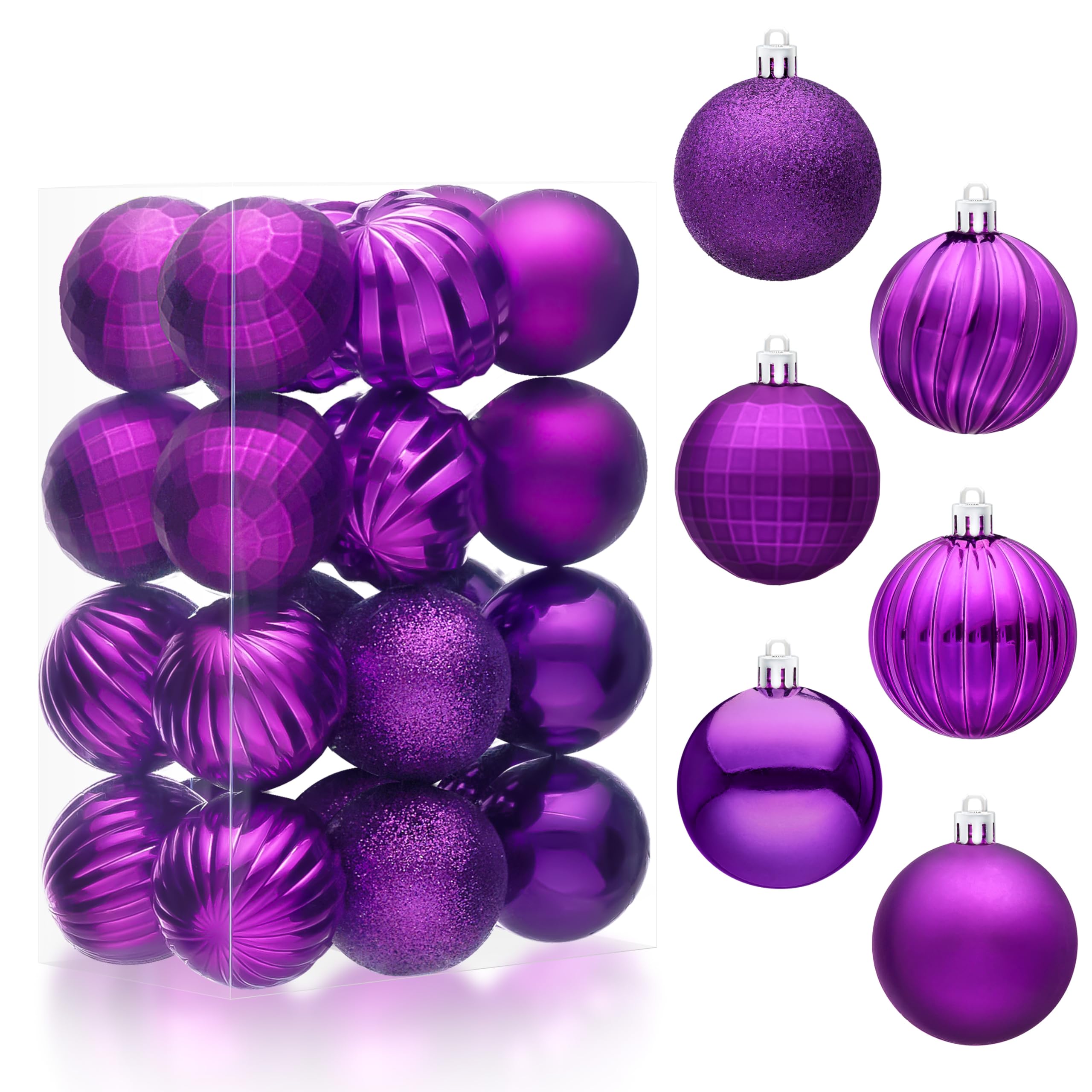 Joiedomi Purple 24 Pcs Christmas Balls Ornaments Set, 2.36" Christmas Tree Ornaments Shatterproof, Xmas Balls Hanging Decorations For Tree Wreath Garland Holiday Wedding Indoor Party Decor