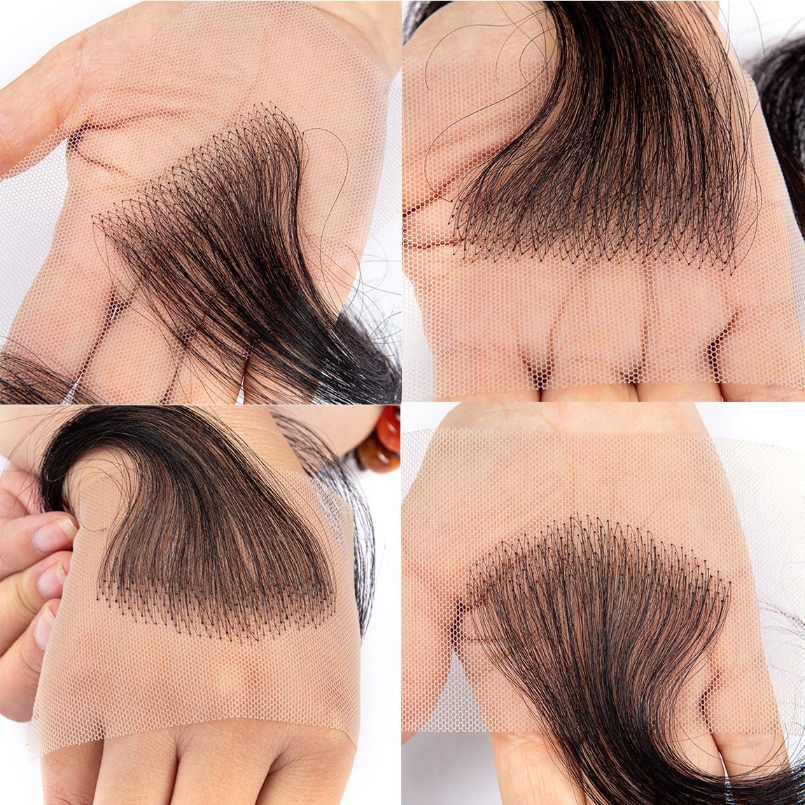 Edges Baby Hair Top Swiss HD Lace 100% Real Human Hair Reusable Breathable Invisible Lace Hairline Stripes Natural Black Curly for Women (2pcs"V") - Image 4