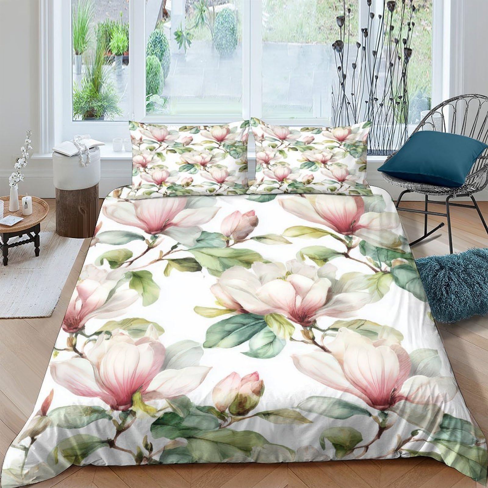 Ctjqhvkz Style-3 3D Printed Magnolia Blossom Fitted Sheet Microfiber Soft Floral Mattress Cover For Bedroom Guest Room Decor Protection Single（135X200cm）