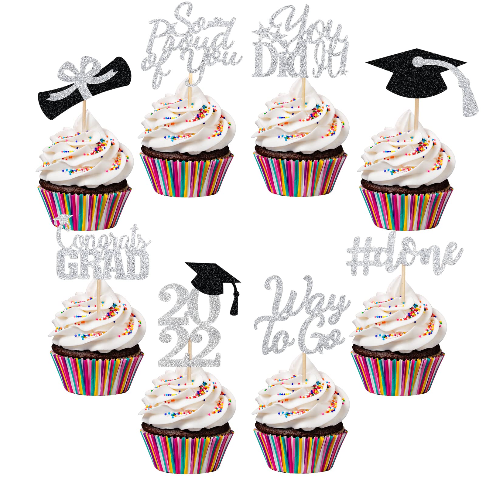 Buy 32Pcs Graduation Cupcake Toppers 2022 Silver, Graduation