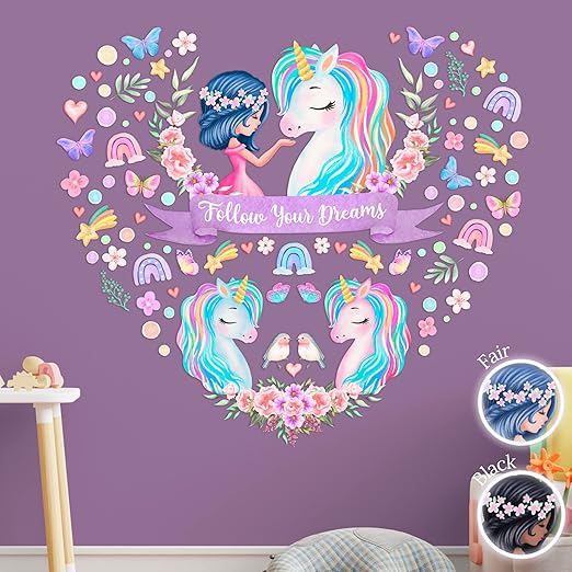 4 Sheets Large Unicorn Wall Decals for Girls Bedroom Unicorn Wall Decor