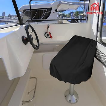 2pcs Boat Seat Covers, Pontoon Captain Chair Slip Cover Waterproof, 210D Oxford Protective Fitted Helm For Pedestal Main Engine Bass Speedboat Seats Bench Outdoor, Weather Marine Dust Resistant, Black