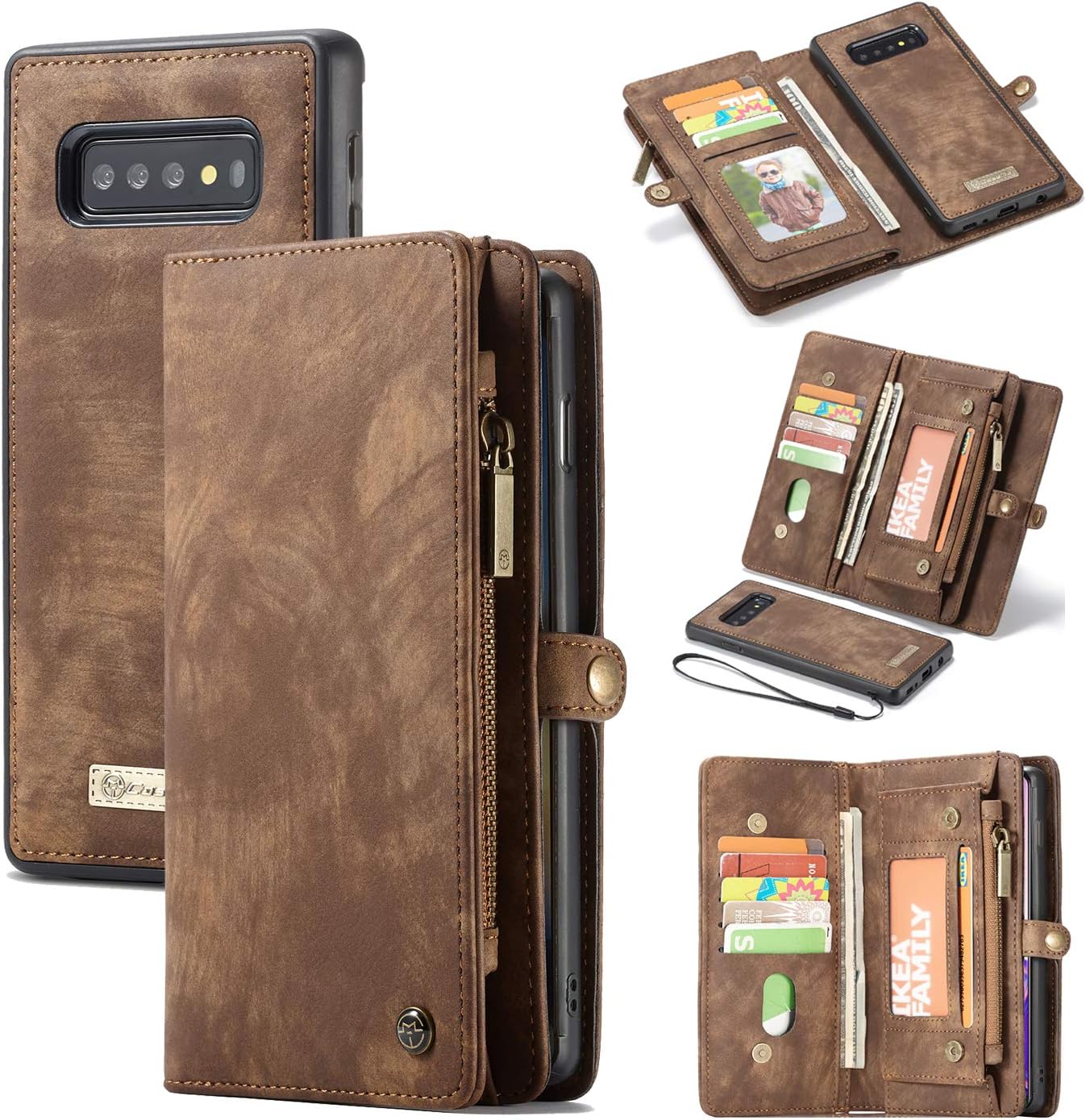 AKHVRS Galaxy S10 5G Wallet Case, Handmade Premium Cowhide Leather Wallet Case,Zipper Wallet Case [Magnetic Closure] Detachable Magnetic Case & Card Slots for Samsung Galaxy S10 5G 6.7 inch Brown
