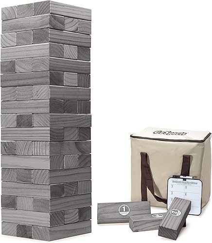 GoSports Torre grande de madera que se pliega – Se apila hasta 3 pies – Tinte de madera marrón, gris o natural