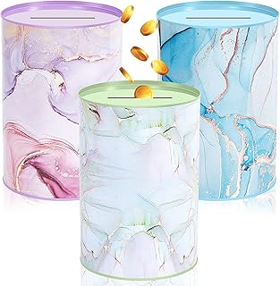 3 Pcs Marble Metal Piggy Bank for Adults Kids 8.7'' Tall Money Jar Break to Open Money Saver Money Saving Jar Tin Can Bank Kids' Money Banks Saving Coin Dollar Bill Currency Banknote, Random Color