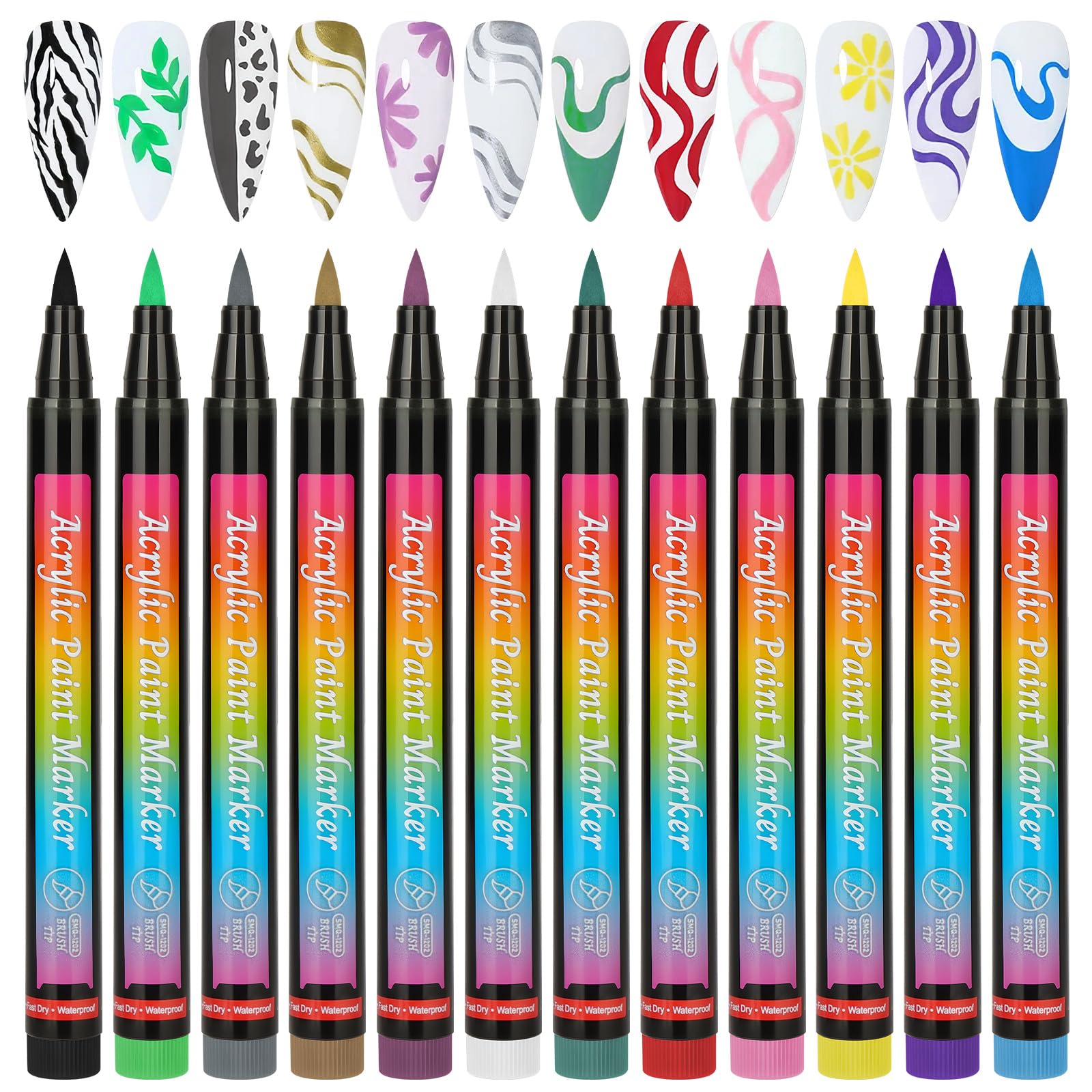 12 Farben Nagellack Stift Set, Nailart Graffiti-Stift, Nagelzeichenstift, 3D Nagelkunststift DIY Linie Nagelkunst-Graffiti, Wasserfeste Schnelle, für Maniküre Mädchen Frauen Zuhause, Reisen(D)
