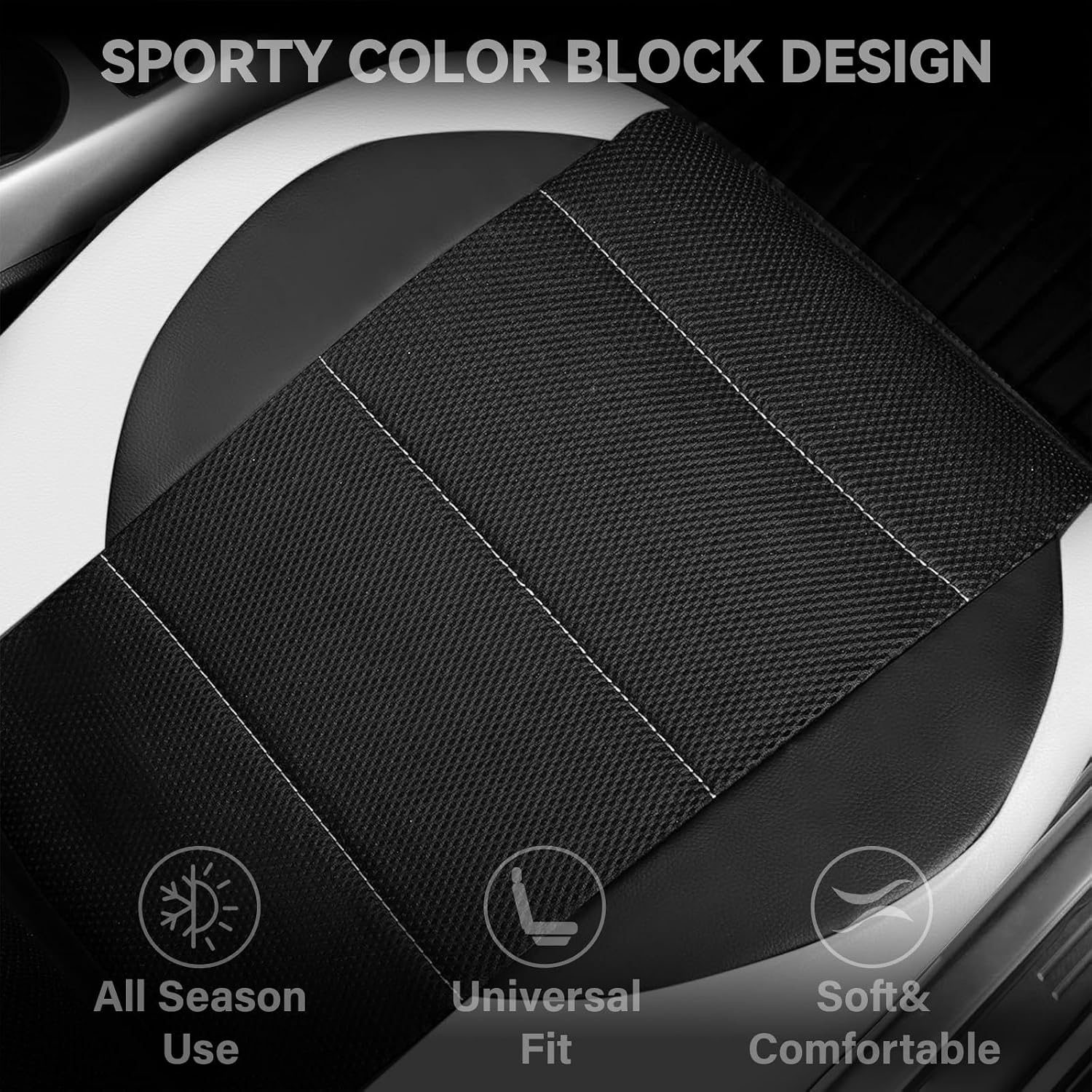  Universal Front Leather  Seat Covers with Sporty Design, Breathable All Season Easy to Clean Anti-Slip Wear-Resistant Automotive Seat Covers Fit for Most s, SUVs, Trucks, Black & White thumbnail