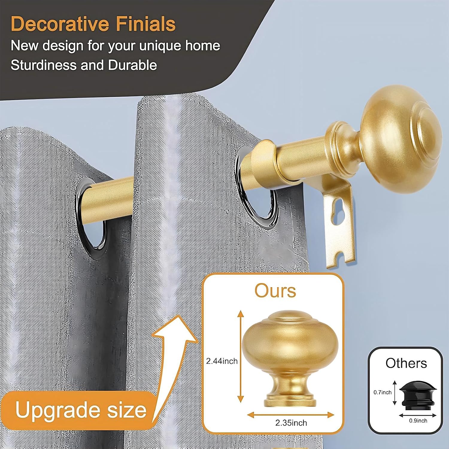 1 Inch Adjustable Heavy Duty Curtain Rods for Windows 32-88 Inch,Gold | 1 Pack Resin Grain Finial Heavy Duty 1 Inch Metal Window Treatment Rods Decorative 30 lb Capacity, Easy to Install