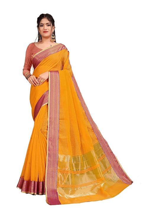 Sidhidata Women&#39;s Cotton Kota Doria Saree with Unstitched Blouse Piece