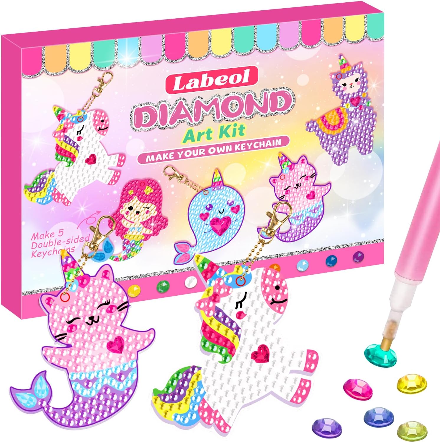 Labeol Arts and Crafts for Kids Ages 8-12 - Creat Your Own GEM Keychains-5D Diamond Art by Numbers GEM Art Kits for Kids Girls Toddler Crafts Age 6-7 6-8 10-12 (Animal)