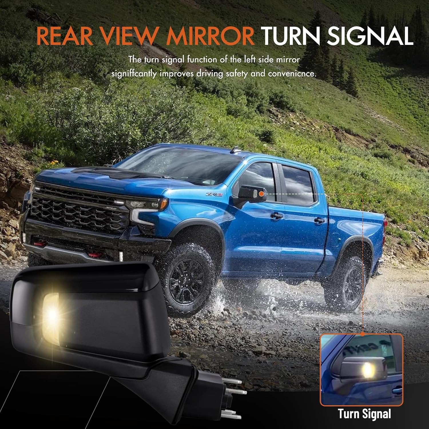 Left Driver Side Mirror Compatible with 2019-2024 Chevy Silverado 1500 Electric Glass Heated Manual Folding Turn Signal Electronic Blind Spot Detection 7Pins #GM1320680