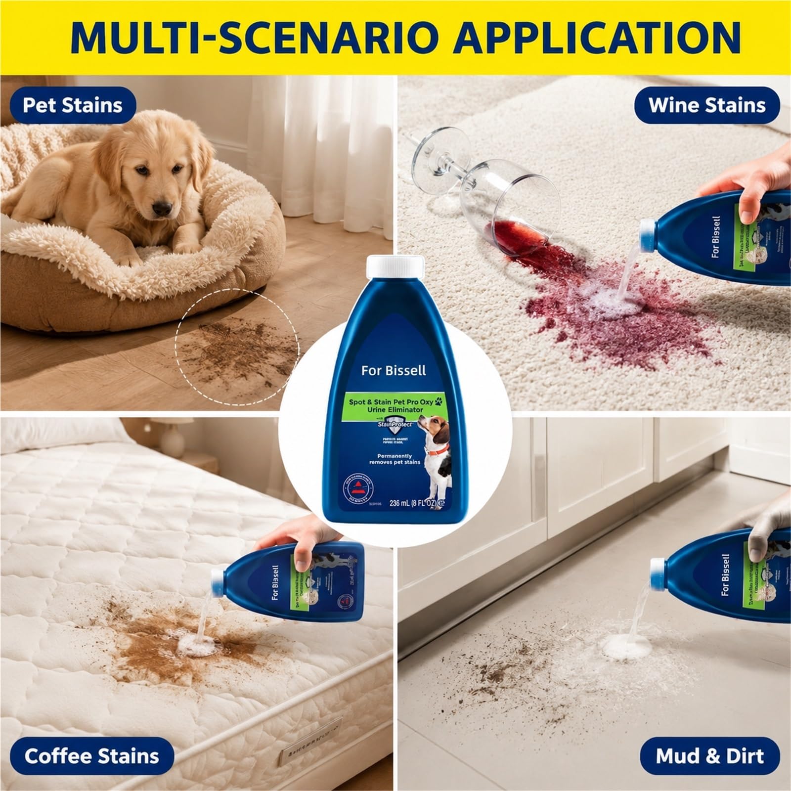 Compatible con Bissell Aspiradora Wet & Dry, Limpiador de Alfombras Manchas & Olores de Mascotas, 5 Frasco, 236ml