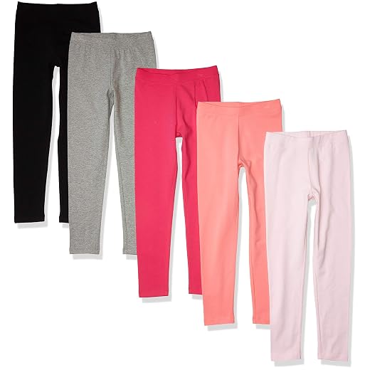 Amazon Essentials Girls' Cotton Stretch Leggings, Multipacks