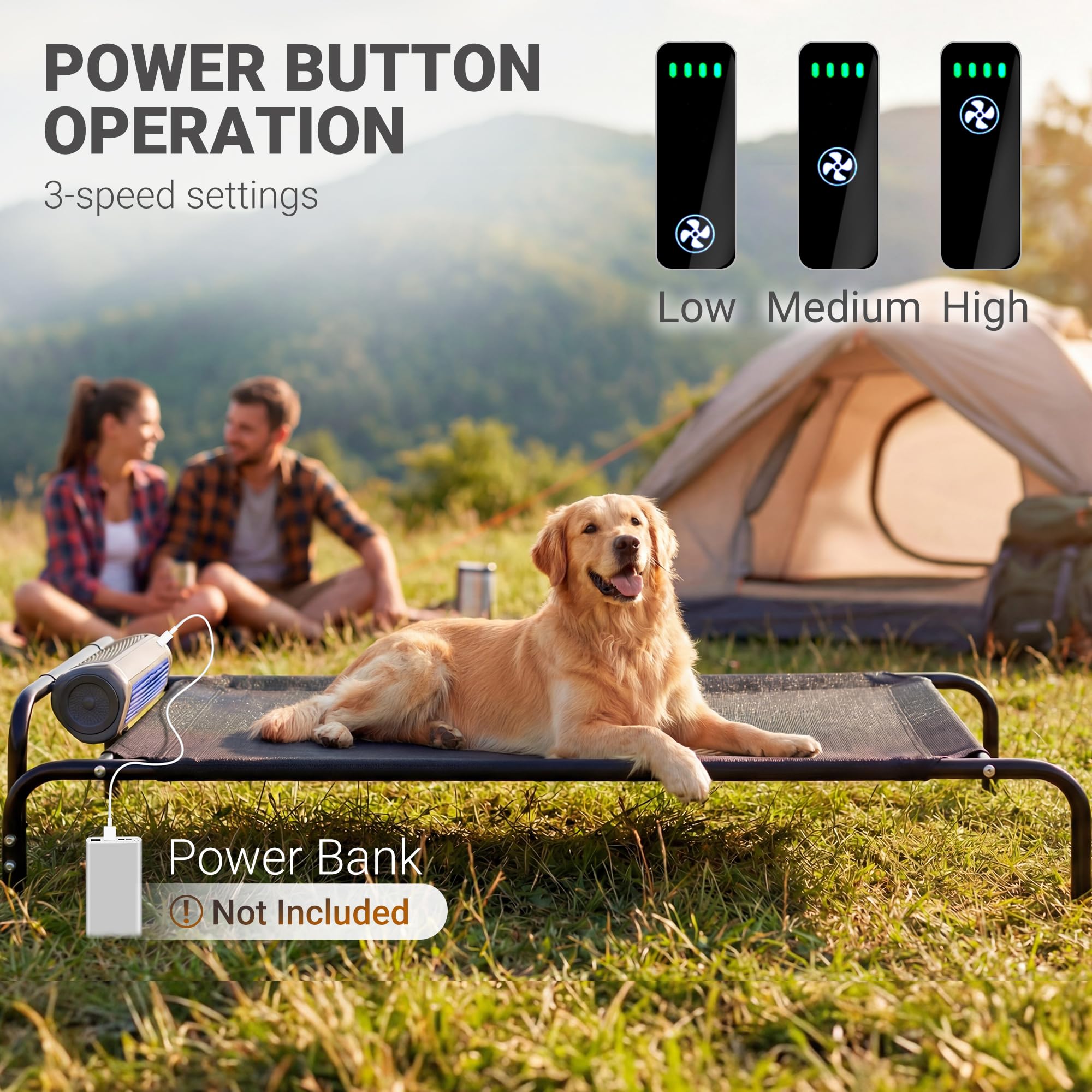 Tailwaggz Elevated Outdoor Dog Bed with Fan - Cooling Dog Bed for Large Dogs, Waterproof Cot Easy to Assemble, 3 Wind Speed, Raised Dog Bed with Washable Mesh Cover, Durable, Non Slip, Up to 85 lbs - image 2