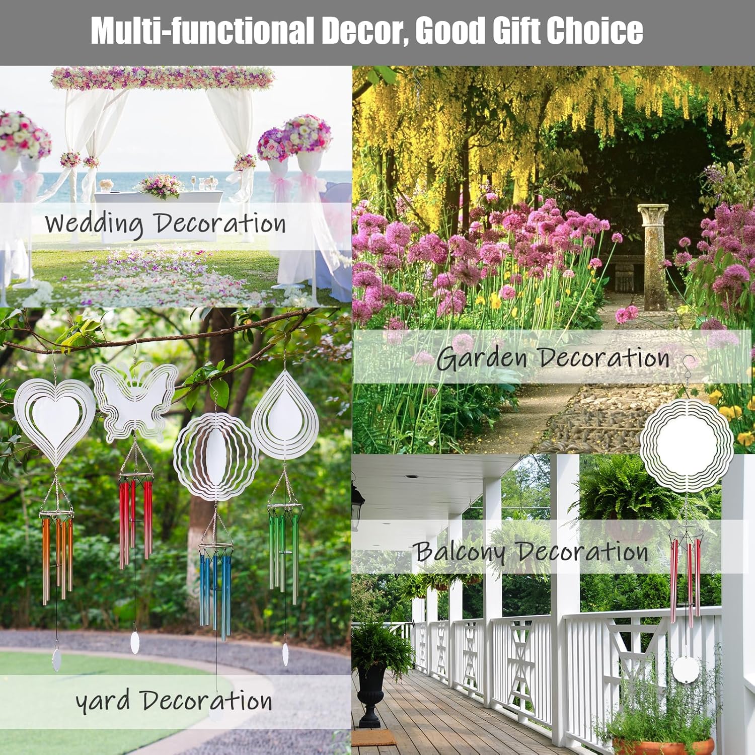 4 Packs Sublimation Wind Chime Wind Spinner Blanks Set 3D Aluminum Metal Wind Sculpture Kinetic Spinners Chimes for Yard and Garden Indoor Hanging Decoration (Mix Pattern)