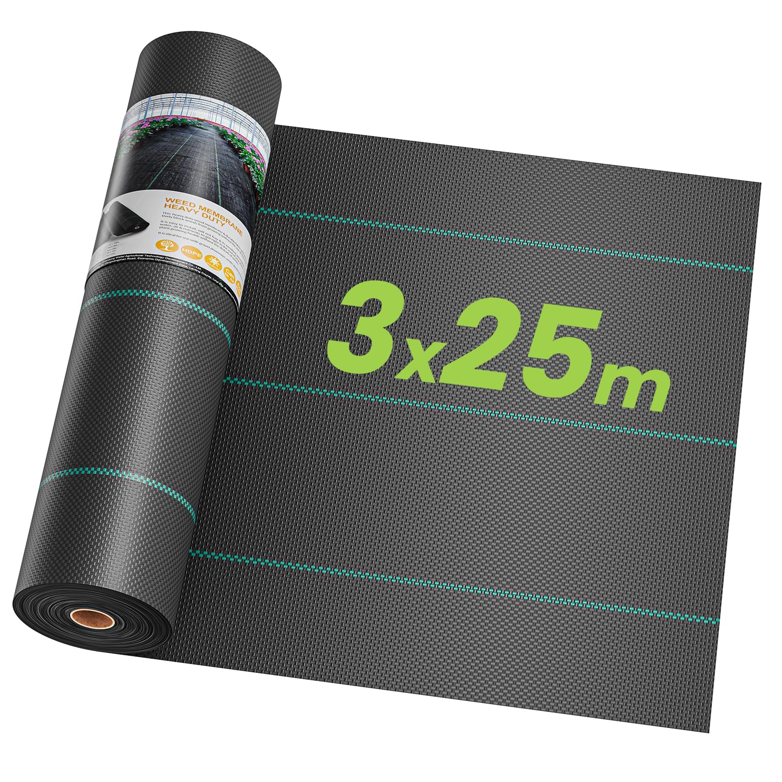 OUNUO Telo Pacciamatura Anti Erbacce, 3m x 25m, Pacciamatura Permeabile all'Acqua, Resistente allo Strappo, Elevata Resistenza UV, 90g/m² Telo Anti Erbacce per Giardino e Orto