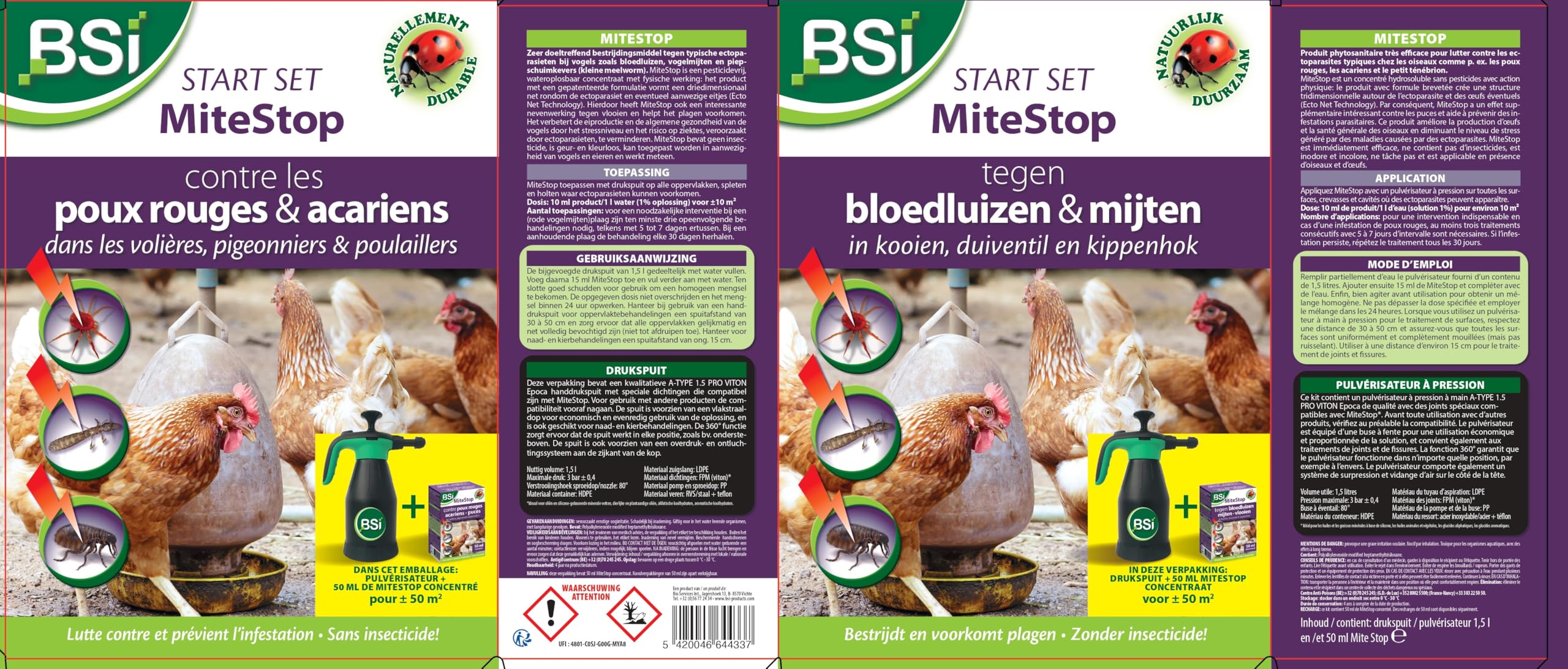 BSI - Start Set Mite Stop - Kit Contre Les Poux Rouges - Combat Et Prévient Naturellement - sans Pesticides - Protège Poules Ou Oiseaux d'Ornement - Jusqu'à 50 m²