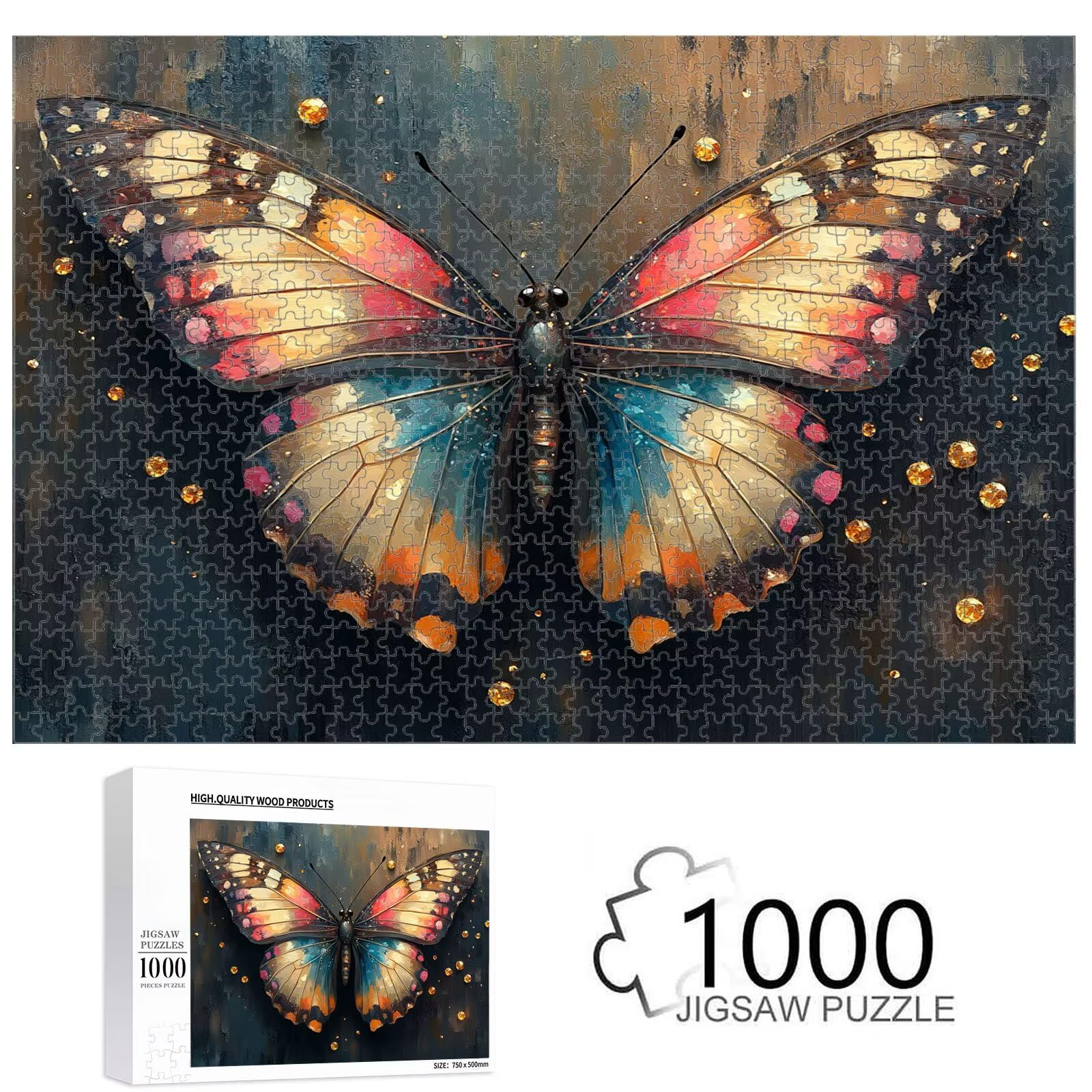 Puzzle 1000 Teile für Erwachsene, Schmetterling & Farbe Holzpuzzle, 1T#735