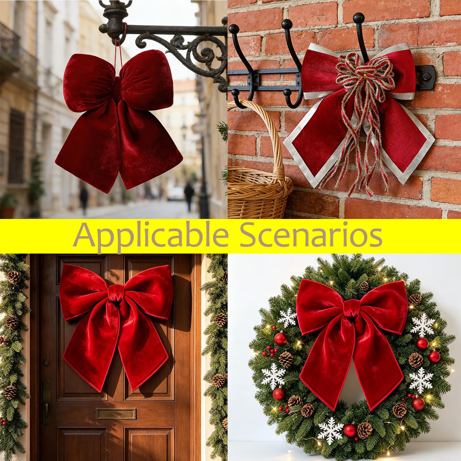 Lazos de Navidad con purpurina, para árbol de Navidad, lazos de terciopelo, decoración