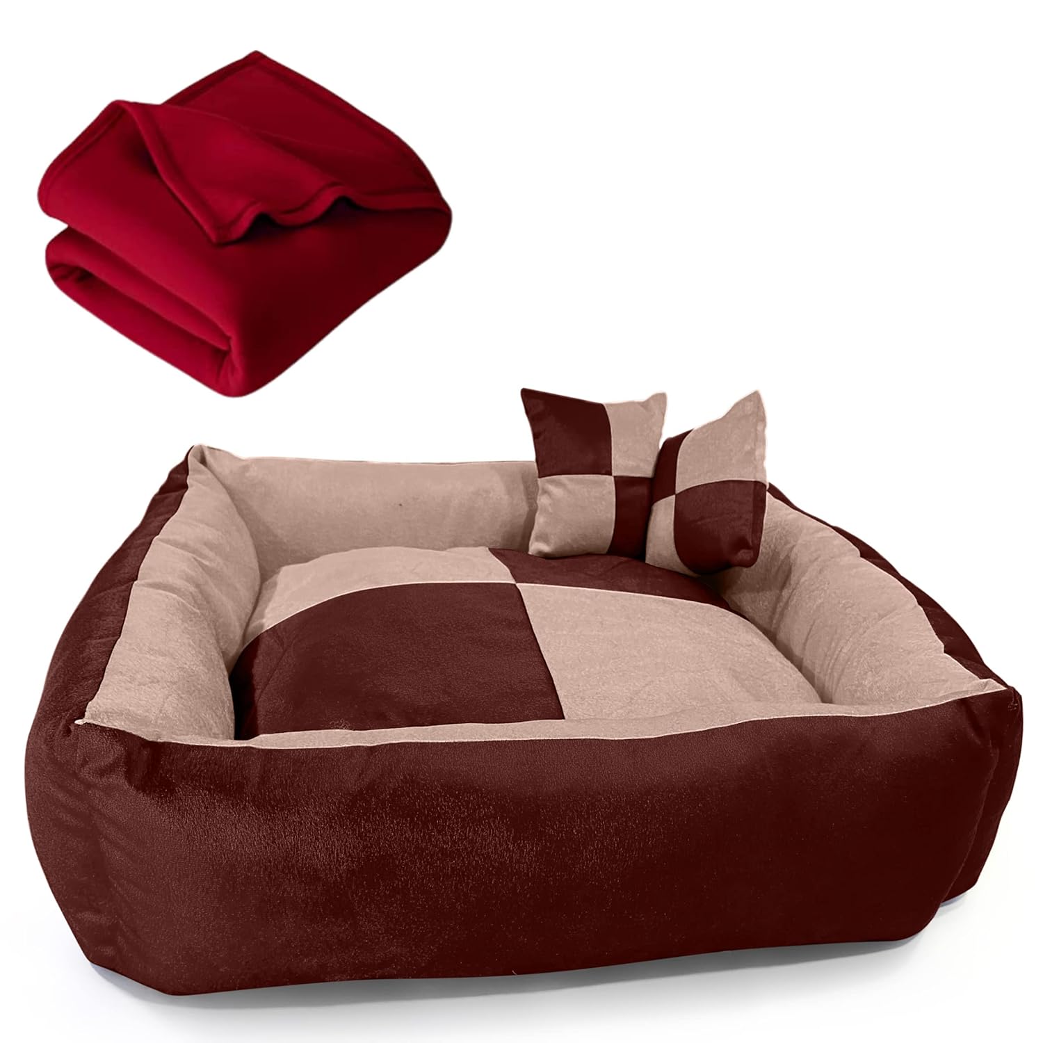 DRILLY Washable Soft Reversible Dog Bed With Polyester Blanket For
