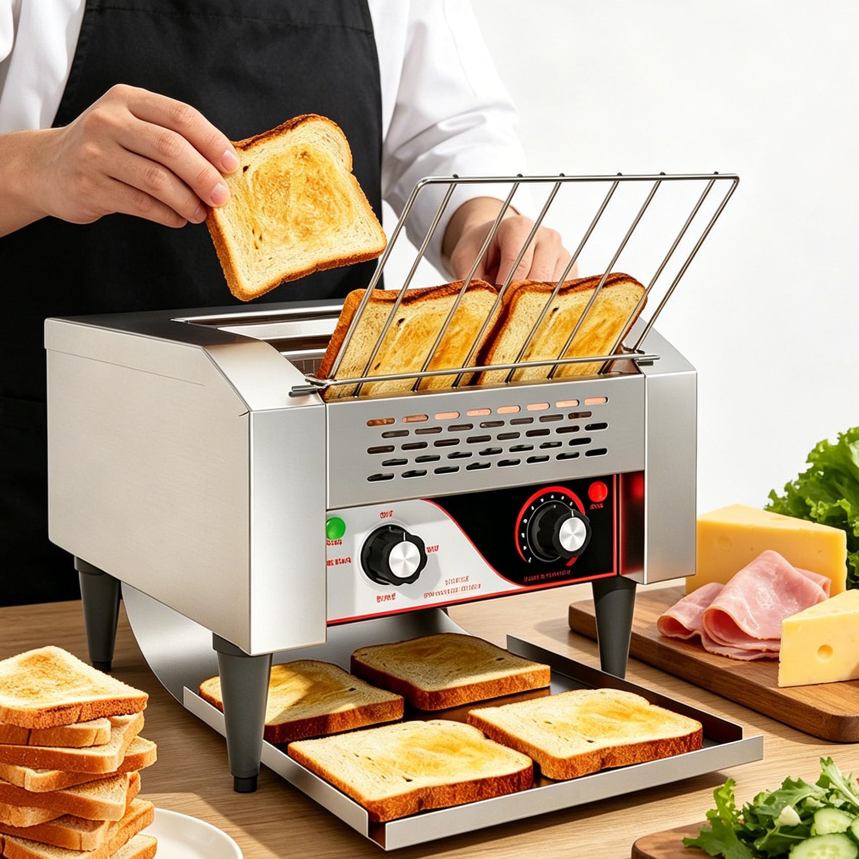 Tostador De Cinta Doble, Tostador De Pan Profesional De Cadena, Acero Inoxidable, De 300 Rebanadas por Hora, para Bar, Restaurante, BolleríA Y Reposterí
