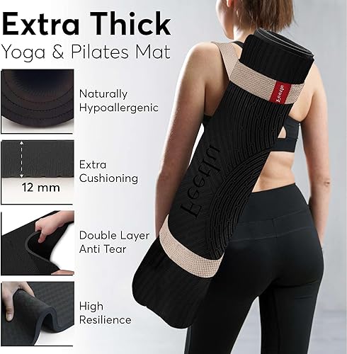 Miniatura 4 de Extra Thick 12mm Exercise Mat Non-Slip, Joint-Friendly & Cushioned Fitness Mat for Yoga, Pilates & Floor Workouts Durable, Supportive & Includes