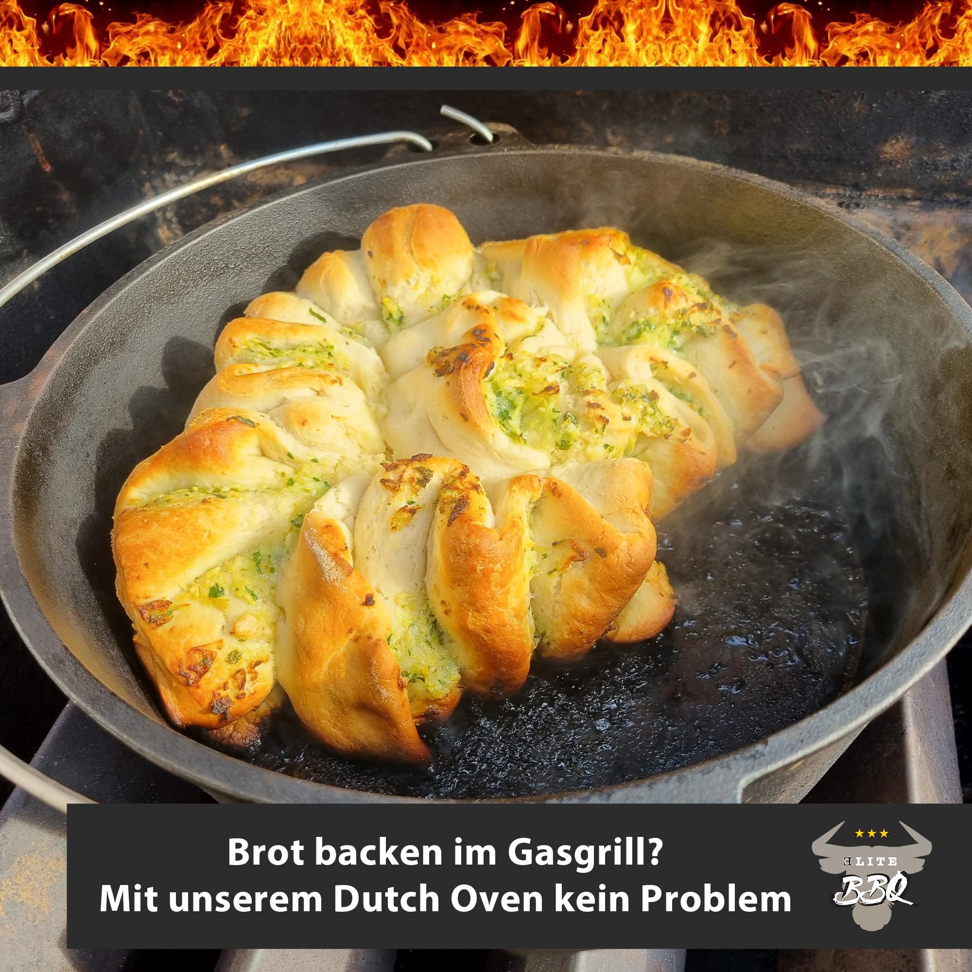 ELITE BBQ Suppenkessel dutch-oven set mit Füßen 6.0 qt, unser Eintopfofen für Kesselgulasch mit dutch oven pan ausgestattet, der Topf aus Gusseisen Hexenkessel Gulaschkessel Schmortopf dutsch-oven