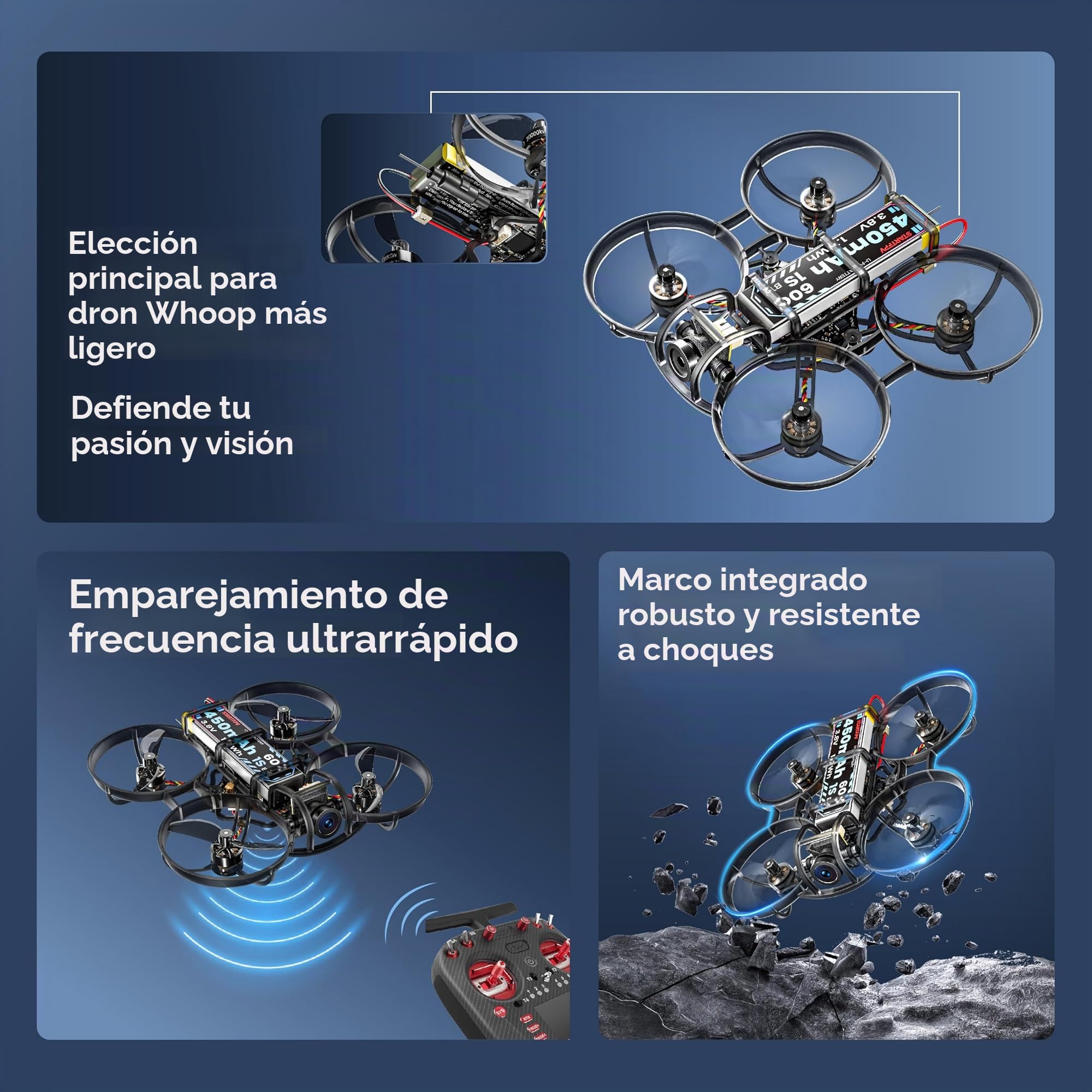 R8 ELRS Tiny Whoop Quadcopter, Ultralight 1S 80mm Micro FPV Dron BNF con 2 Baterías, 12 Mins de Vuelo para Carreras de FPV Freestyle en Interiores, Matrix G4 5EN1 FC, FOV160°, Motor Brushless 0802