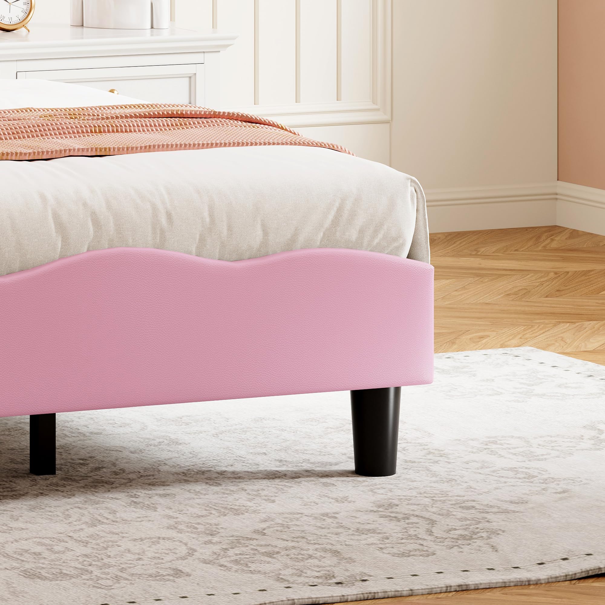 Lit Enfant Rembourré 90x200cm,Tête de Lit avec Lampe de Lecture LED,Cadre de lit pour Enfants avec Sommier à Lattes,Design Extérieur Papillon,Velours, Blanc Rose