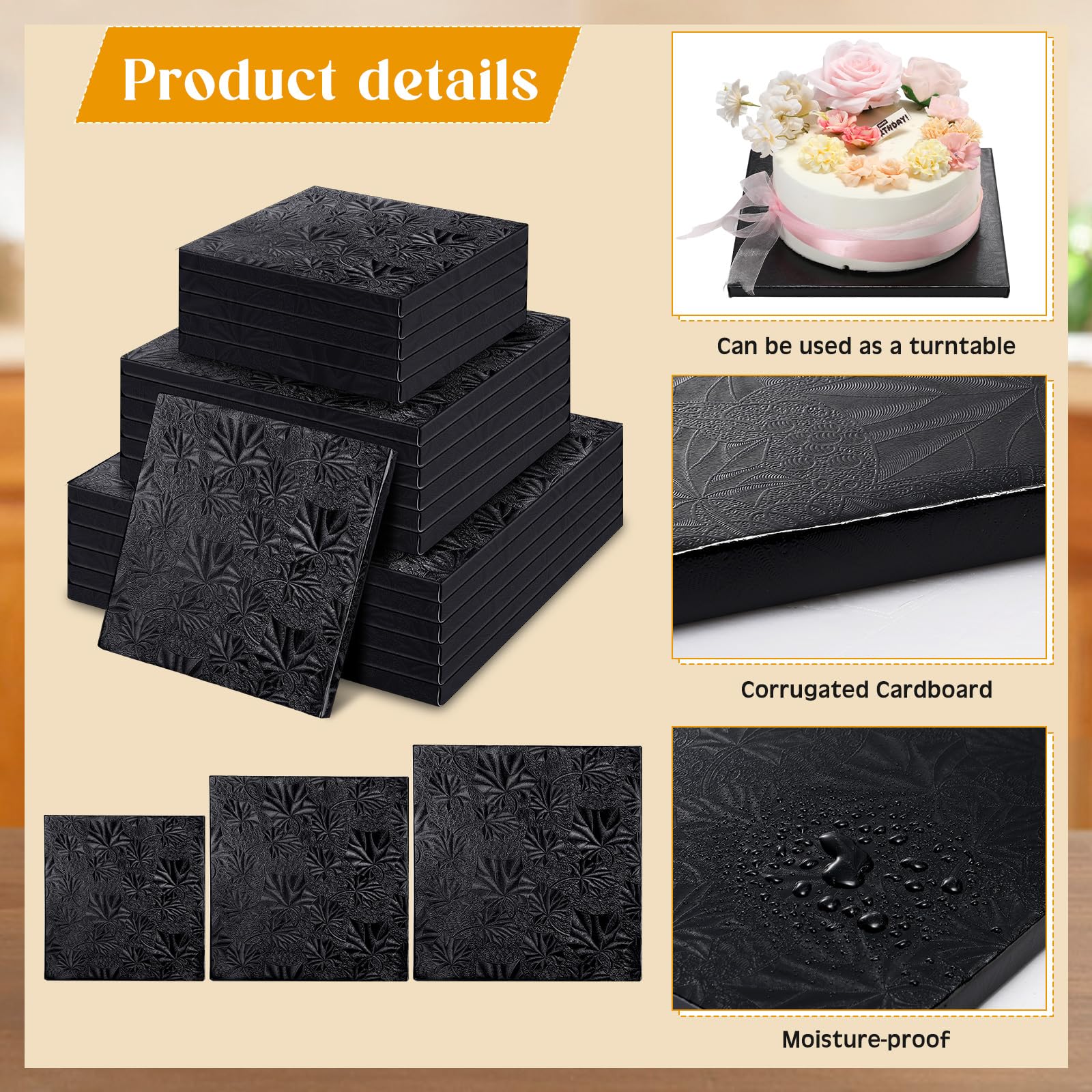 Luabue Kuchenplatten Set - 4 Größen 15-30cm + 10 Holzdübel Für Torten