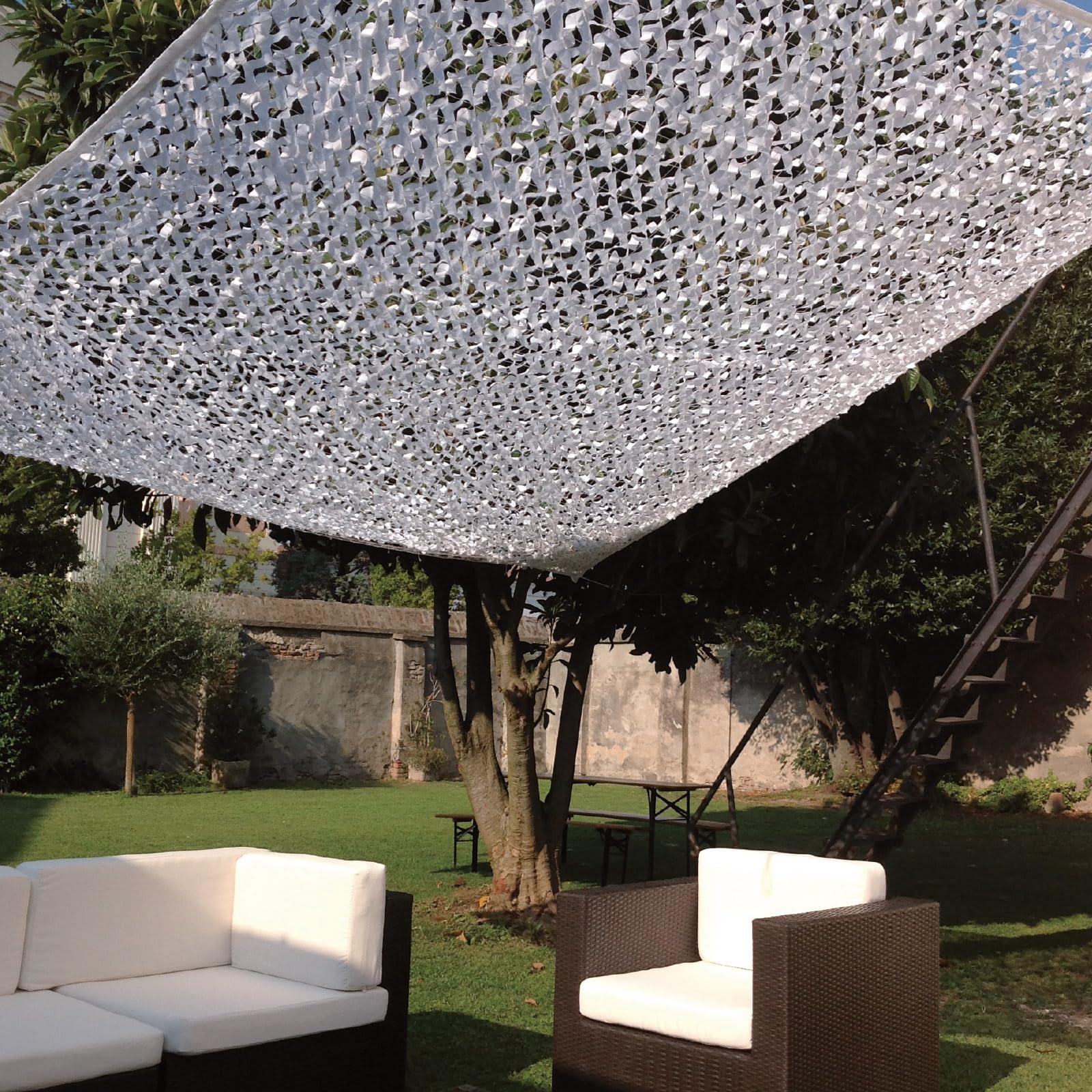 Cortina De Sombra Efecto Hoja Blanca - 2x3 Metros, Poliéster UV, Para Jardín, Terraza O Piscina