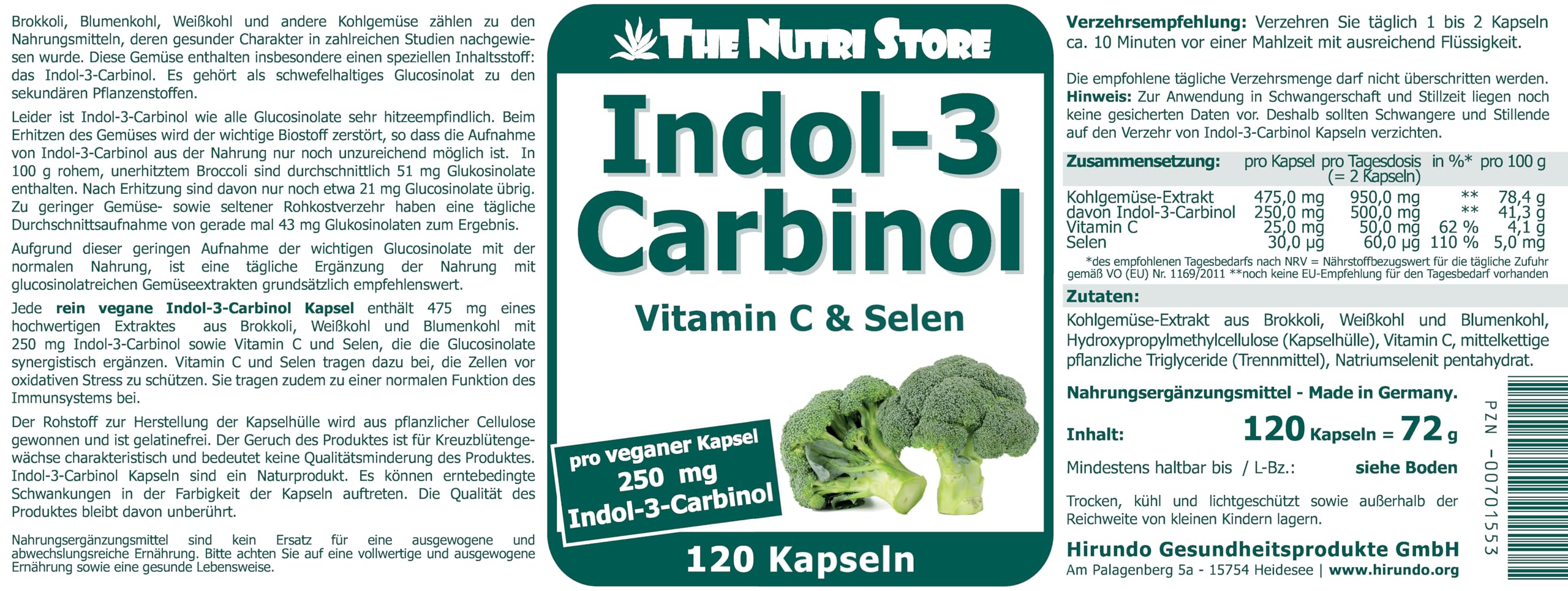 Indol-3-Carbinol 250 mg vegane Kapseln 120 Stk mit Vitamin C und Selen