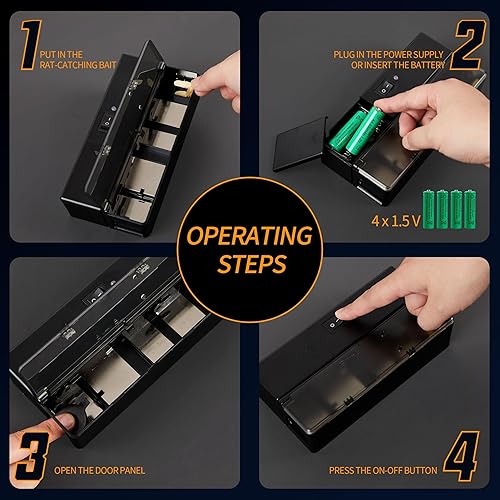 Miniatura 8 de Trampa eléctrica para ratones, diseño inteligente a prueba de escapes, funciona con pilas y luz de alerta (solo con baterías)