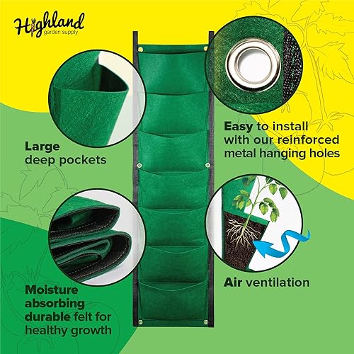 Miniatura 4 de Jardinera vertical colgante para jardín, 7 bolsas, bolsa de flores, maceta de pared para interiores, para colgar hierbas, jardín, pared, bolsillo