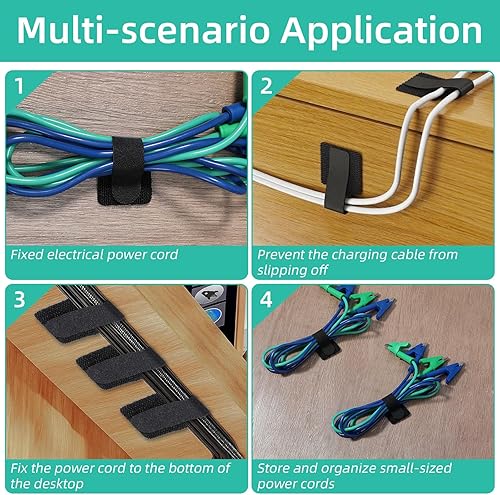 Miniatura 7 de 100 bridas de gancho y bucle, organizador de cables para electrodomésticos, organizador de cables adhesivos para cocina, oficina, hogar, organiza