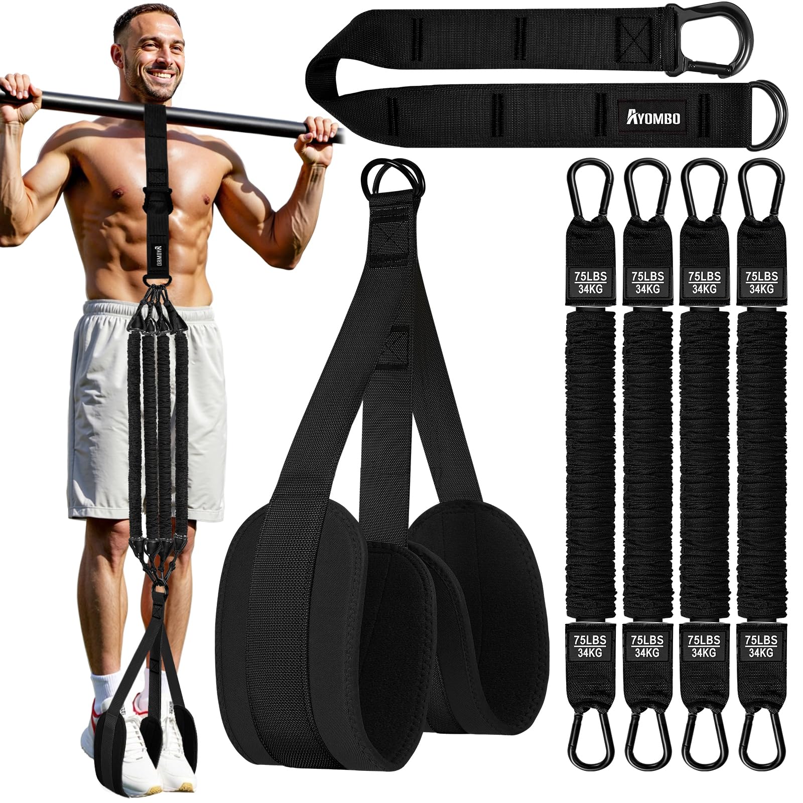 Ayombo Pull Up Assistance Bands, Adjustable Resistance Band for Pull Up Bar, Heavy Duty PullUp Assist Workout Equipment with 4 Assistance Bands, Home Gym Strength Training, Exercise Best Partner