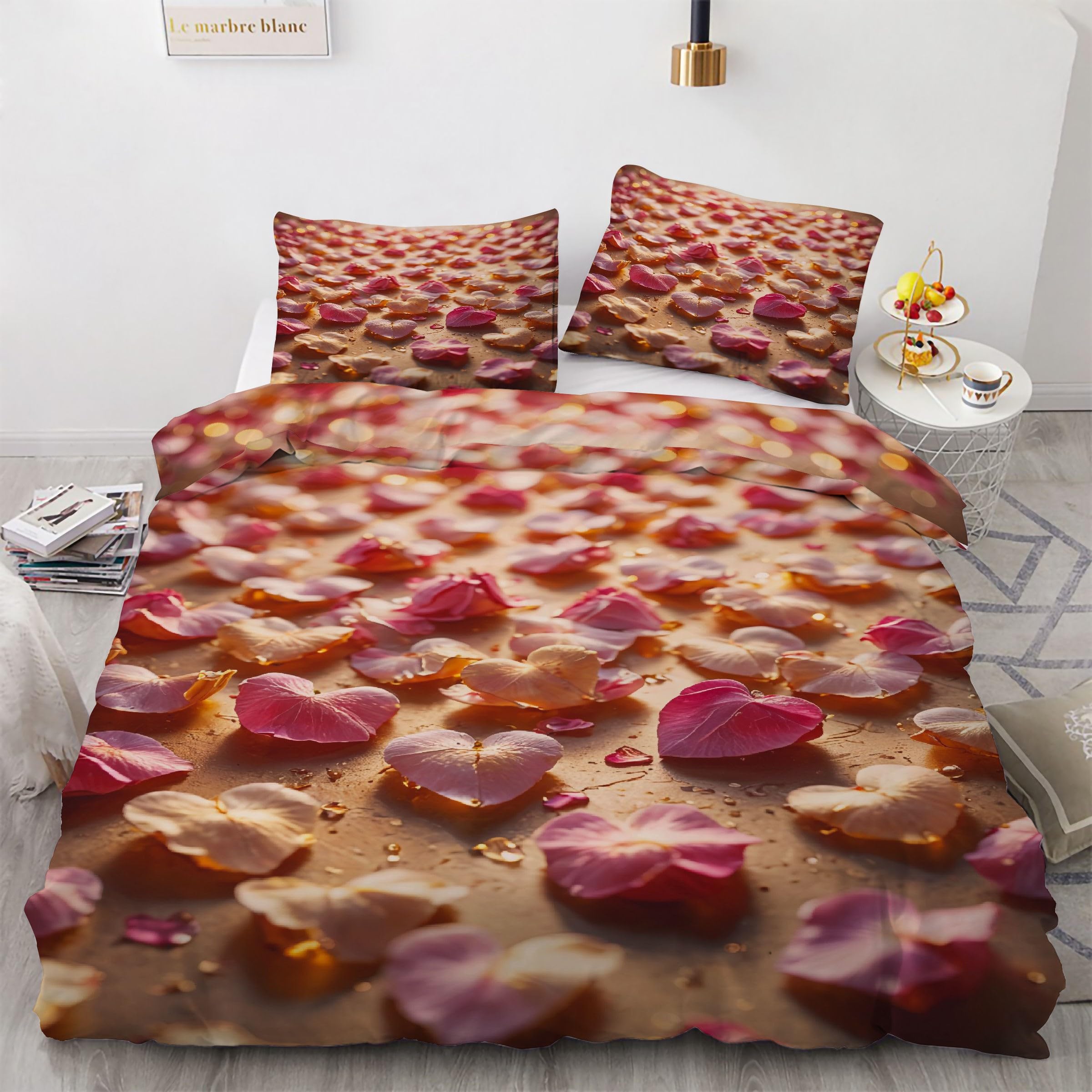 Housse de couette 160x200 romantique avec 2 taies d'oreiller en microfibre parure de lit 3 pièces