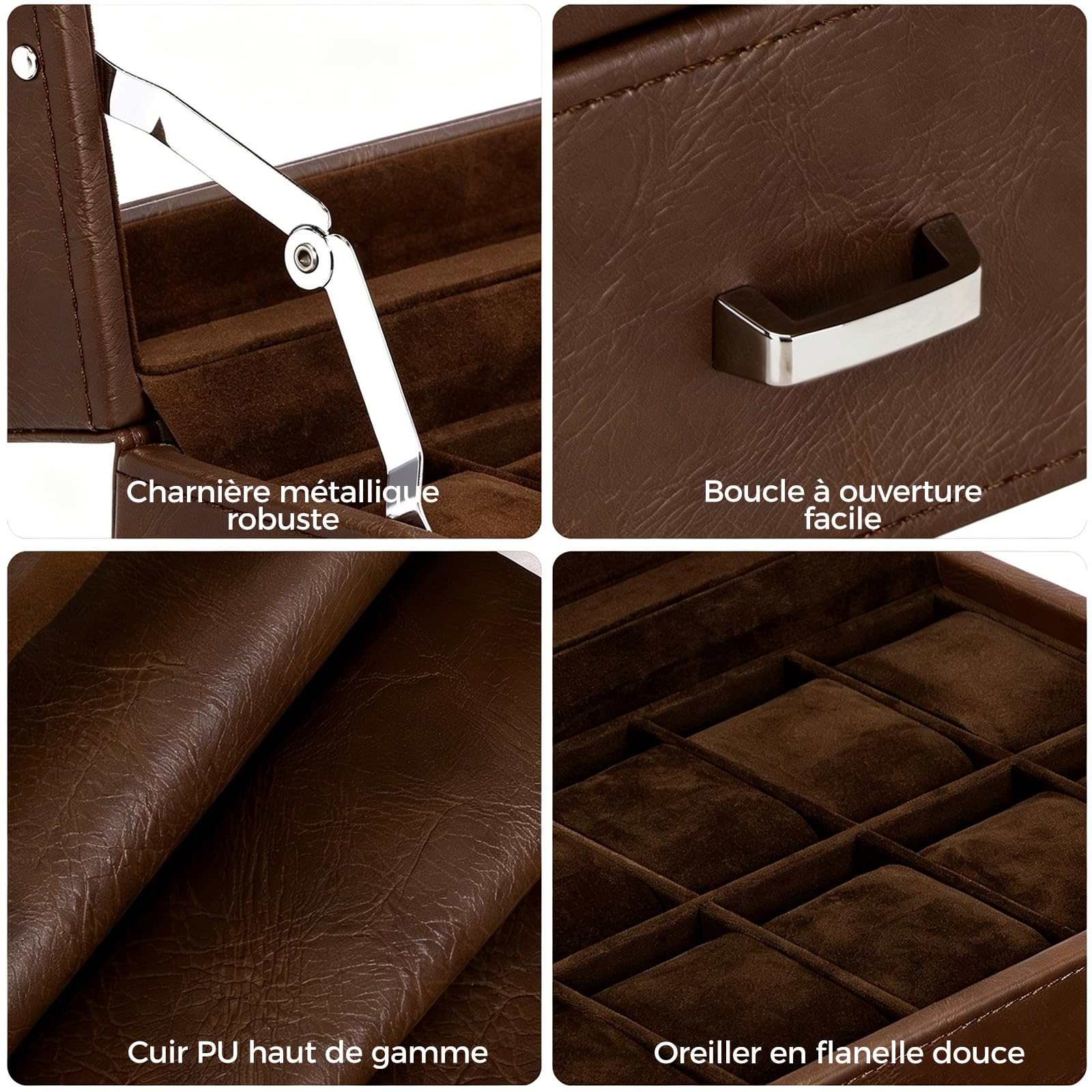 Boite à Montre de Homme, Un Classique 12 compartiments Boite Montre | Grand couvercle en verre Boite a Bijoux Homme et Montres，2e étage Watch Box Boite Rangement Montre, Marron