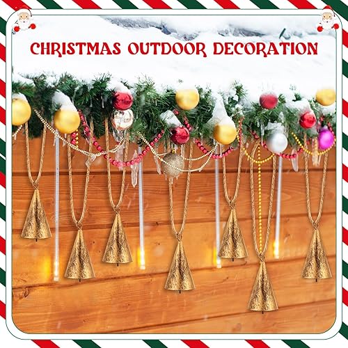 Miniatura 6 de Qeeenar Mini campanas de lata indias vintage a granel, campanas rústicas de vaca de la suerte, campanas pequeñas de metal dorado hechas a mano, mini