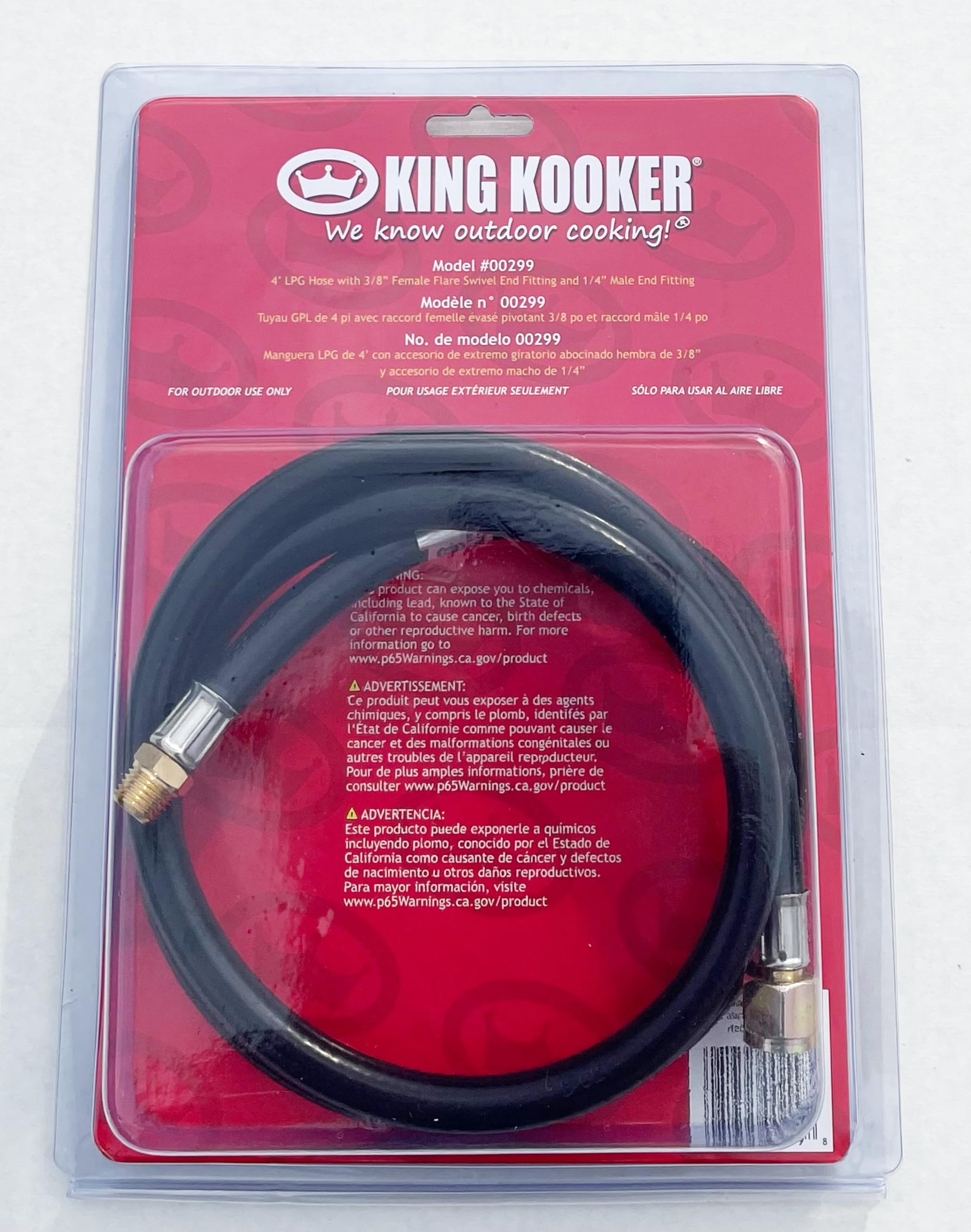 King Kooker 4’ LPG Hose with 3/8” Female Flare Swivel End Fitting and 1/4” Male End Fitting